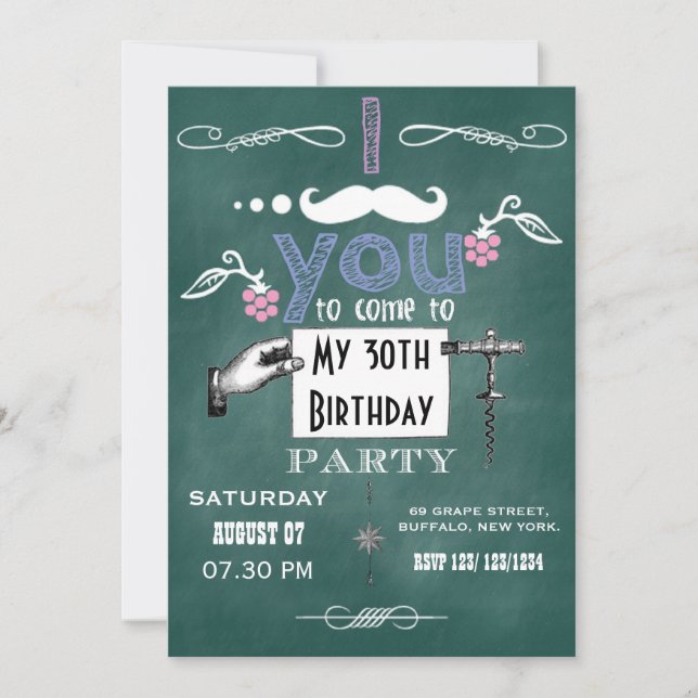 Invitación Chalkboard Adultos Fiesta de cumpleaños (Anverso)