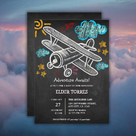 Invitación Chalkboard Adventure Await Airplane Baby Shower