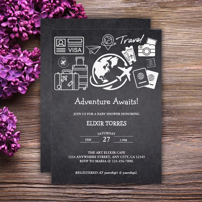Invitación Chalkboard Adventure espera Baby Shower (Subido por el creador)