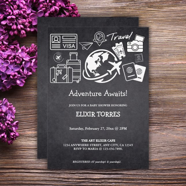 Invitación Chalkboard Adventure espera Baby Shower (Subido por el creador)