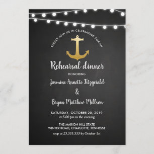 Invitación Chalkboard Anchor Faux Relieve metalizado dorado E