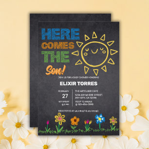 Invitación Chalkboard Aquí Viene El Baby Shower Del Hijo