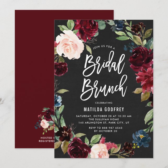 Invitación Chalkboard Autumn Floral Wreath Bridal Brunch (Anverso / Reverso)