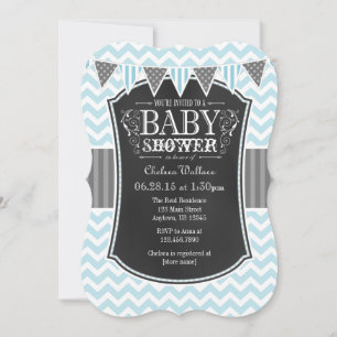 Invitación Chalkboard azul en polvo Chevron Baby Shower Invit