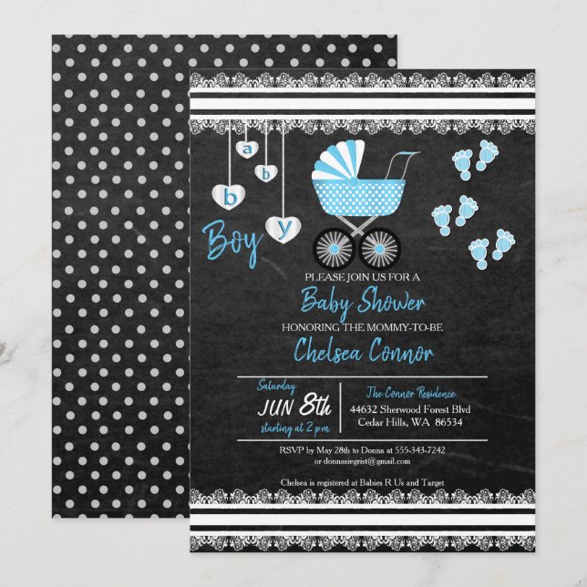 Invitación Chalkboard Baby Boy 👶 Shower Design (Anverso / Reverso)