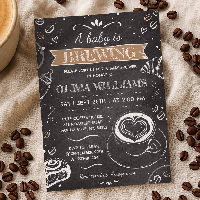 Invitación Chalkboard Baby Está Preparando Café Baby Shower (Subido por el creador)