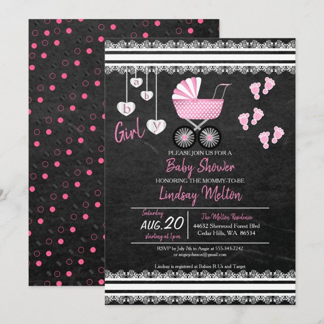 Invitación Chalkboard Baby Shower Design (Anverso / Reverso)