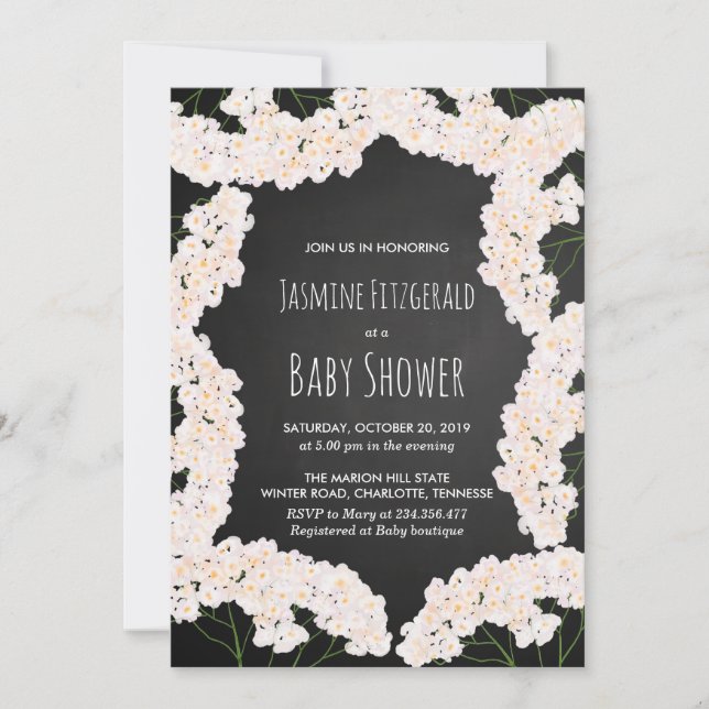 Invitación Chalkboard Baby's Breath Floral Baby Shower (Anverso)