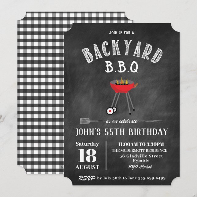 Invitación Chalkboard Backyard Barbecue BBQ Birthday Party (Anverso / Reverso)