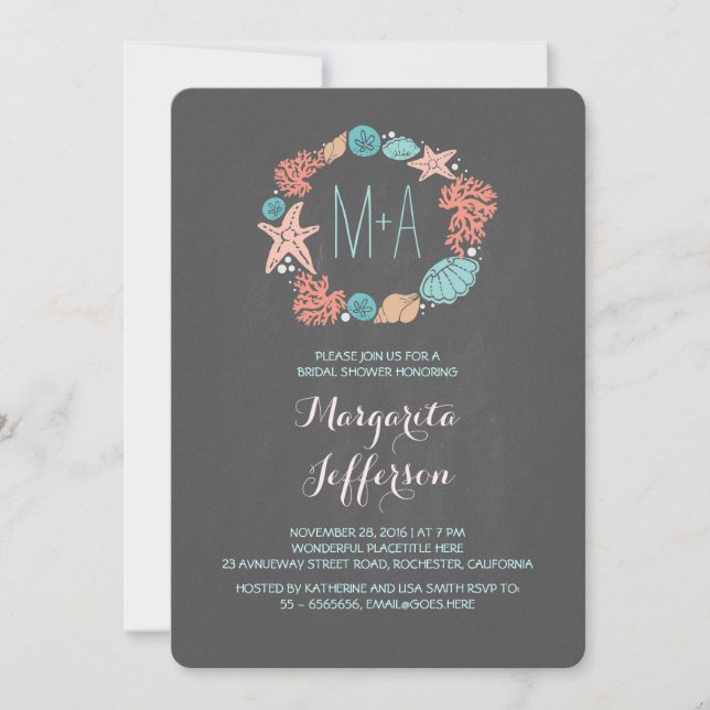 Invitación Chalkboard baño con ducha de novia (Anverso)