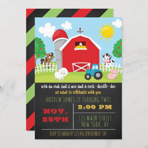 Invitación Chalkboard Barnyard Farm Animales Fiesta de cumple