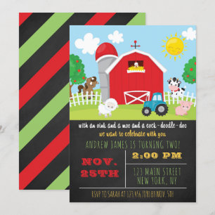 Invitación Chalkboard Barnyard Farm Animals Birthday Party