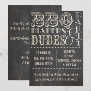 Invitación Chalkboard BBQ Diapers y DUDES Baby Shower