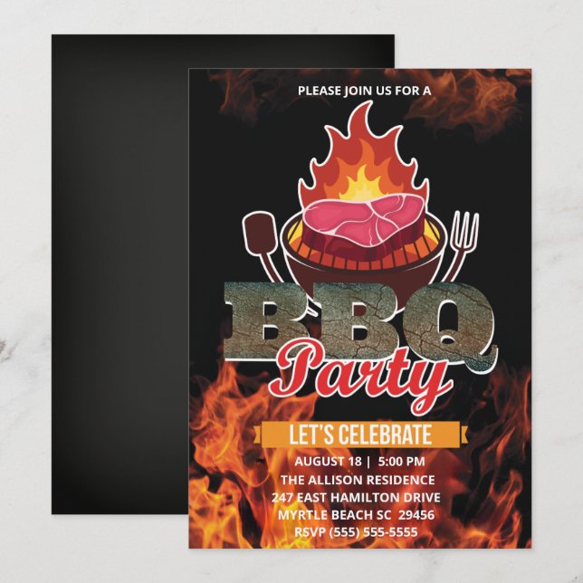 Invitación Chalkboard BBQ Grill Cookout Summer Fiesta (Anverso / Reverso)