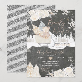 Invitación Chalkboard Bear Creamy White Winter Baby Shower