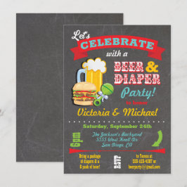 Invitación Chalkboard Beer and Diaper Baby Shower