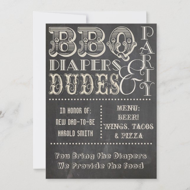 Invitación Chalkboard Beer Diapers y DUDES Baby Shower 2 (Anverso)