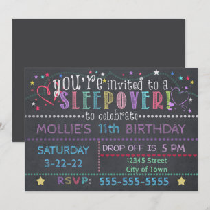 Invitación Chalkboard Birthday Sleepover
