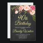 Invitación Chalkboard Birthday Women 90th Birthday Floral<br><div class="desc">Invitación floral de cumpleaños 90th Birthday Women, Invitación de cumpleaños de mujeres florales, Invitación de cumpleaños de mujeres florales, Invitación de cumpleaños de mujeres florales, Invitación de cumpleaños de mujeres de cualquier edad Invitación de cumpleaños a celebrar un cumpleaños especial con esta hermosa rosa de acuarela invitación a fiesta botánica...</div>