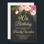 Invitación Chalkboard Birthday Women 90th Birthday Floral<br><div class="desc">Invitación floral de cumpleaños 90th Birthday Women, Invitación de cumpleaños de mujeres florales, Invitación de cumpleaños de mujeres florales, Invitación de cumpleaños de mujeres florales, Invitación de cumpleaños de mujeres de cualquier edad Invitación de cumpleaños a celebrar un cumpleaños especial con esta hermosa rosa de acuarela invitación a fiesta botánica...</div>