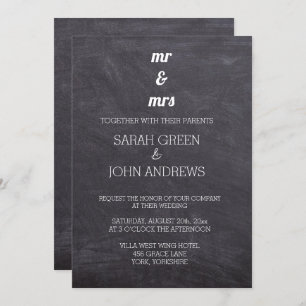Invitación Chalkboard Black and White Mr & Mrs Boda
