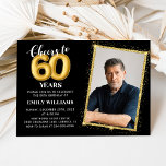Invitación Chalkboard Black Gold Balloons 60th Birthday Photo<br><div class="desc">Chalkboard Black Gold Balloons 60th Birthday Photo Invitation</div>