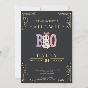 Invitación Chalkboard Black & Gold BOO Cuto Fantasma Hallowee