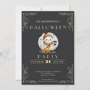 Invitación Chalkboard Black & Gold Ghost Coffee Halloween