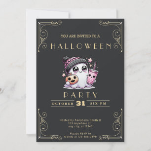 Invitación Chalkboard Black & Gold Ghost Stars Cuidada Hallow