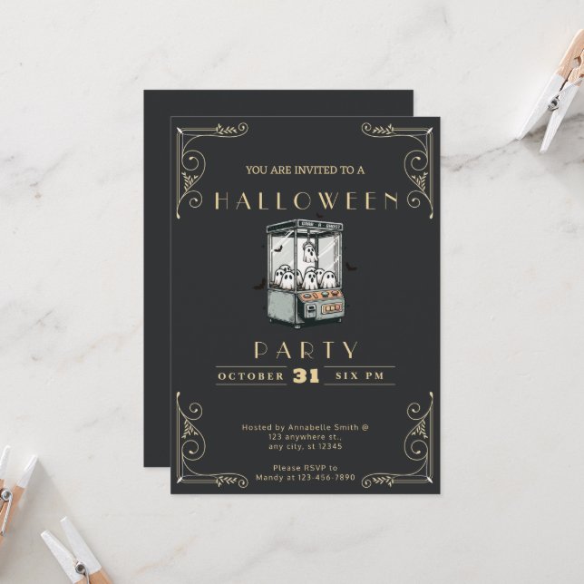 Invitación Chalkboard Black & Gold Grab a Ghost Halloween (Anverso/Reverso In Situ)
