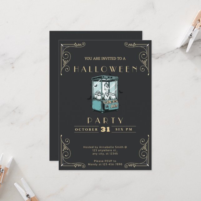 Invitación Chalkboard Black & Gold Grab a Ghost Halloween (Anverso/Reverso In Situ)