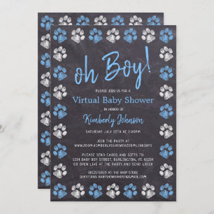 Invitación Chalkboard Blue Boy Paw Imprimir Baby Shower virtu