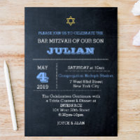 Chalkboard Blue Large Name Bar Mitzvah