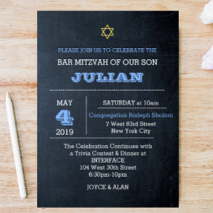 Invitación Chalkboard Blue Large Name Bar Mitzvah