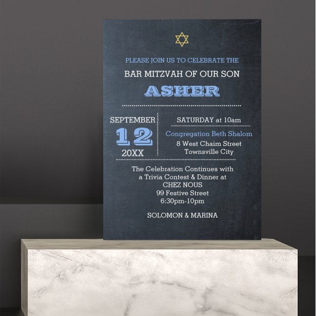Invitación Chalkboard Blue Large Name Bar Mitzvah (Subido por el creador)