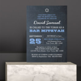 Invitación Chalkboard Blue Silver Star de David Bar Mitzvah