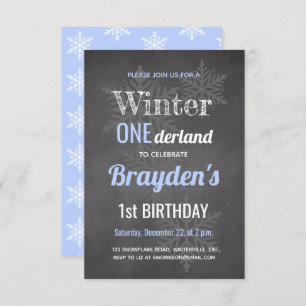 Invitación Chalkboard Blue Winter Onederland 1er cumpleaños