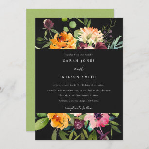 INVITACIÓN CHALKBOARD BODA FLORAL NARANJA DE COLOR AMARILLO P