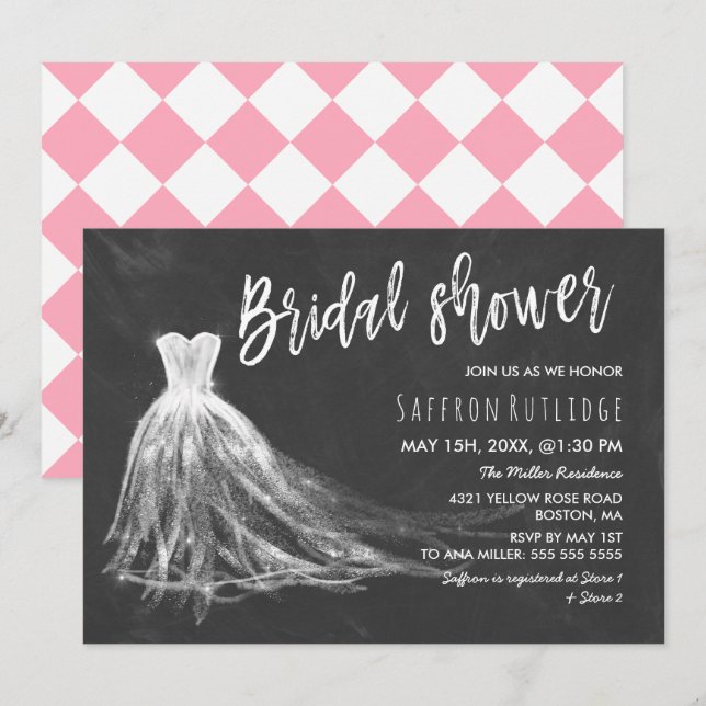 Invitación Chalkboard Boda Vestido Bridal Shower (Anverso / Reverso)