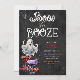 Invitación Chalkboard Boos & Booze Fiesta de cócteles Hallowe