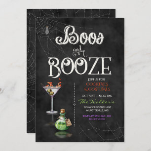 Invitación Chalkboard Boos & Booze Fiesta de cócteles Hallowe