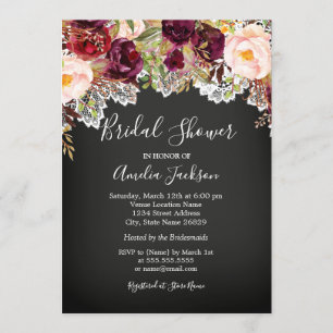 Invitación Chalkboard Borgoña Encaje Floral Ducha de Novia