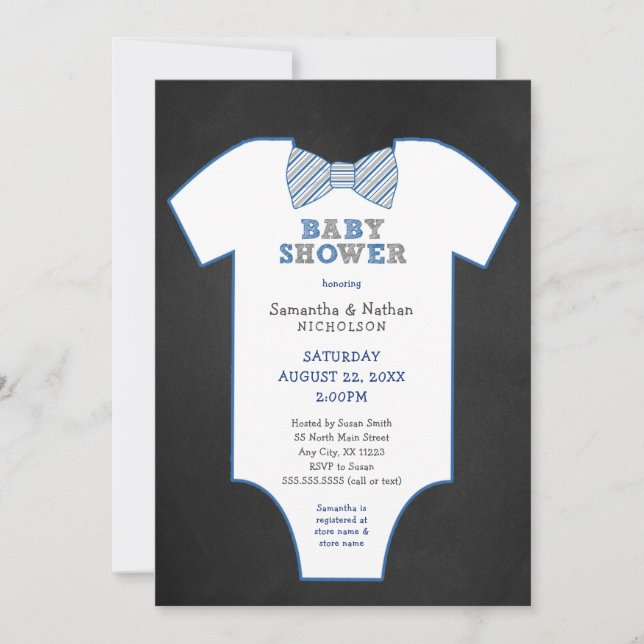 Invitación Chalkboard Bow Tie Undershirt boy Baby Sprinkle (Anverso)