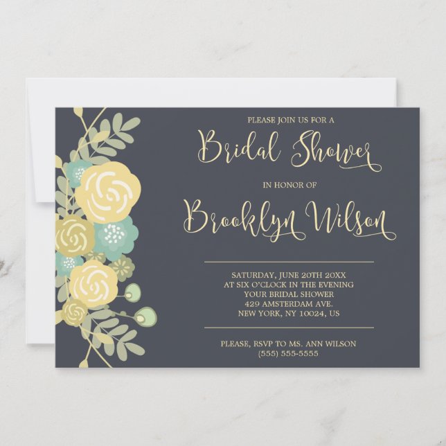 Invitación Chalkboard Bridal Shower invita a flores amarillas (Anverso)