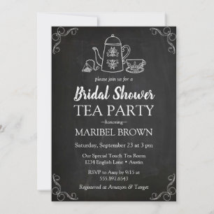 Invitación Chalkboard Bridal Shower Tea Fiesta Tea Time
