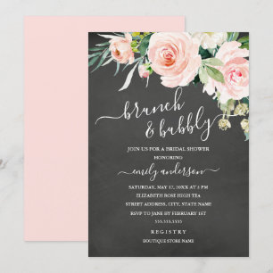 Invitación Chalkboard Brunch Floral Y Ducha De Novias Bubbly