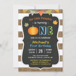 Invitación Chalkboard Burlap Cute Pumpkin Bebé Primer Cumplea