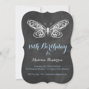 Invitación Chalkboard Butterfly 18th Birthday Invitation