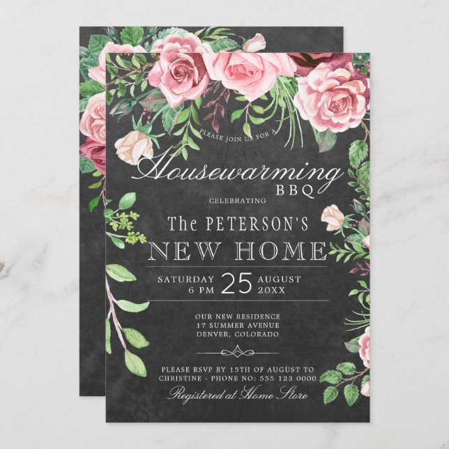 Invitación Chalkboard Chalkboard Charming Bbq de verano en un (Anverso / Reverso)