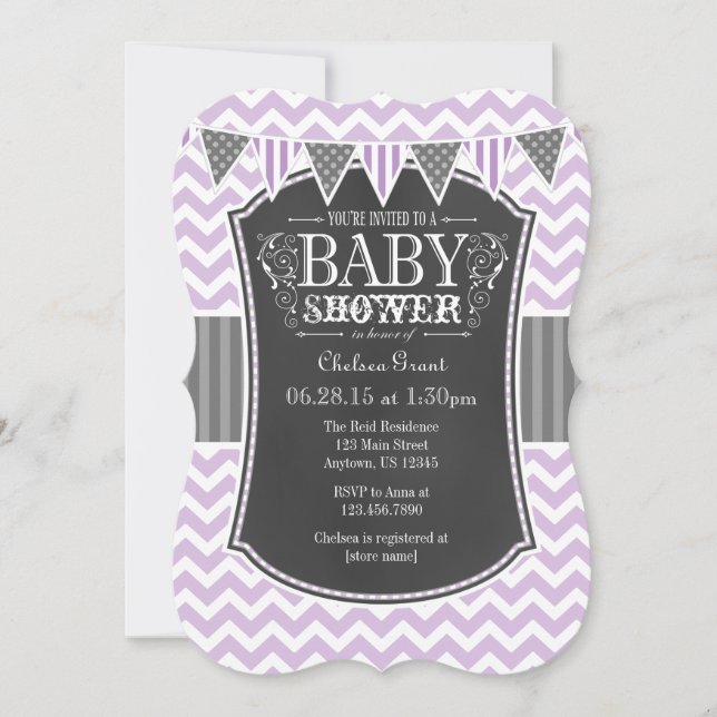 Invitación Chalkboard Chevron Baby Shower Invitado (Anverso)
